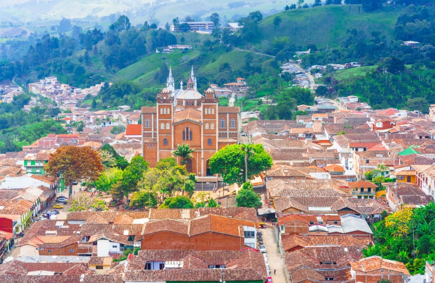 view on aerial view of villagejerico antioquia, colombia