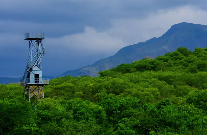 watch tower in mountain background