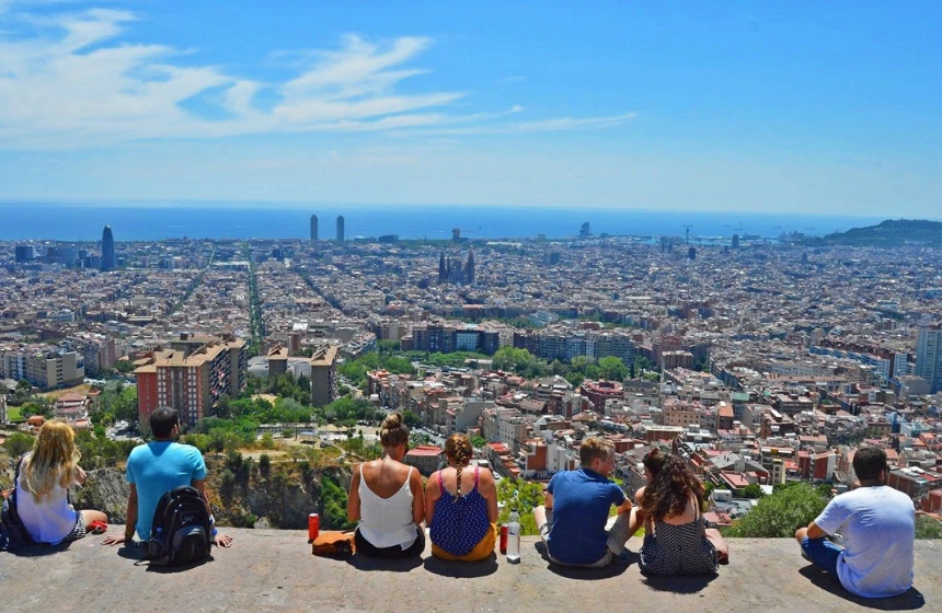 hill top view of barcelona city