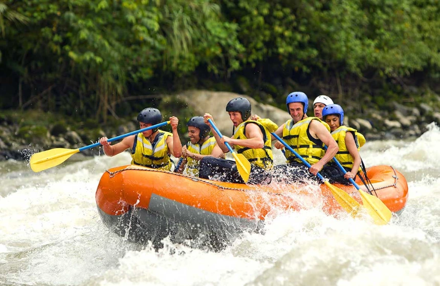 tourist rafting in a river