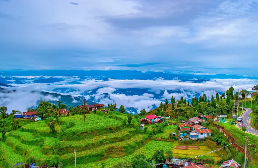 hill top view of a beautiful mountain
